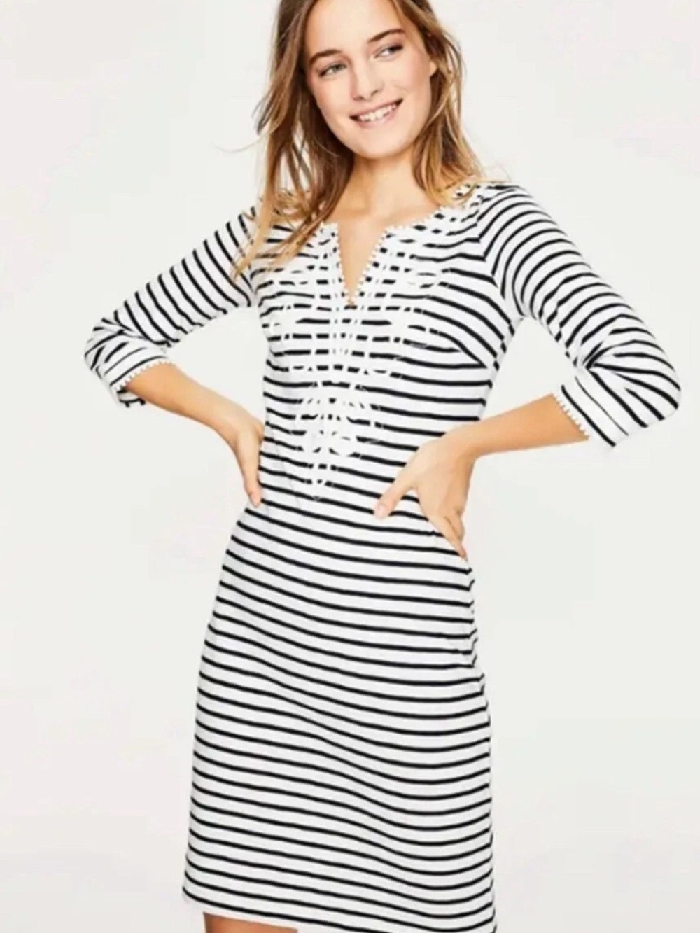 Boden Navy White Striped Reanna Embroidered Nautical Dress NWOT